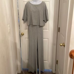 Two piece ribbed gray flare pant set